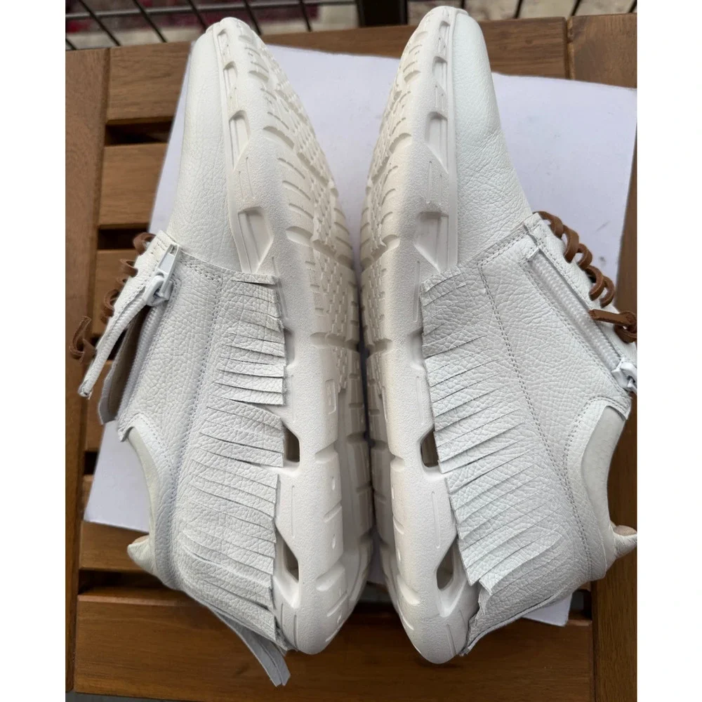 Vaneli brown Lace Up Fringe Sneakers white Comfy sporty Boho Western Sz-7 .5